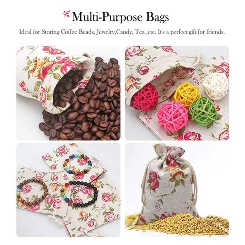 Hapdoo 50 Pack Rose Double Drawstring Burlap Bags Gift Reusable Linen Bags Jewelry Pouches Sacks for Wedding Party Gift 4"x 5.5", Presents Festivals Mothers Day Gift - Image 3